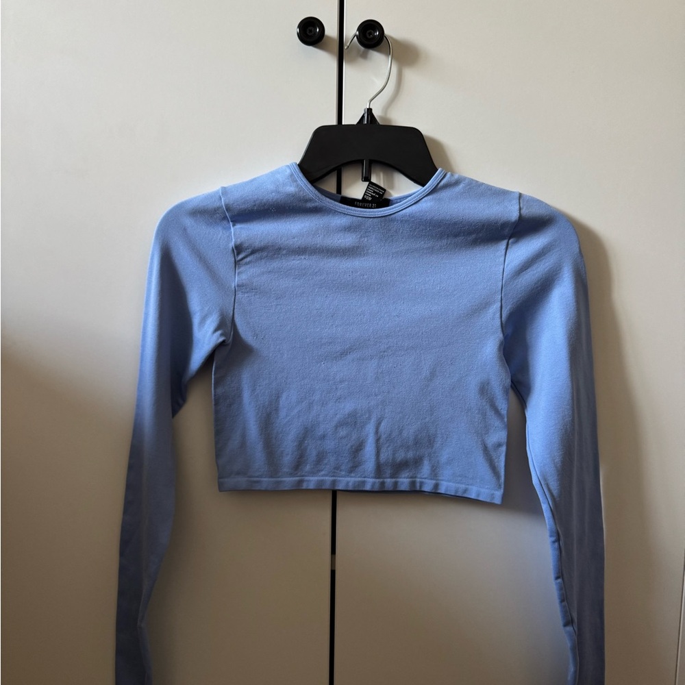 Forever 21 Sky Blue Long Sleeve Crop Top